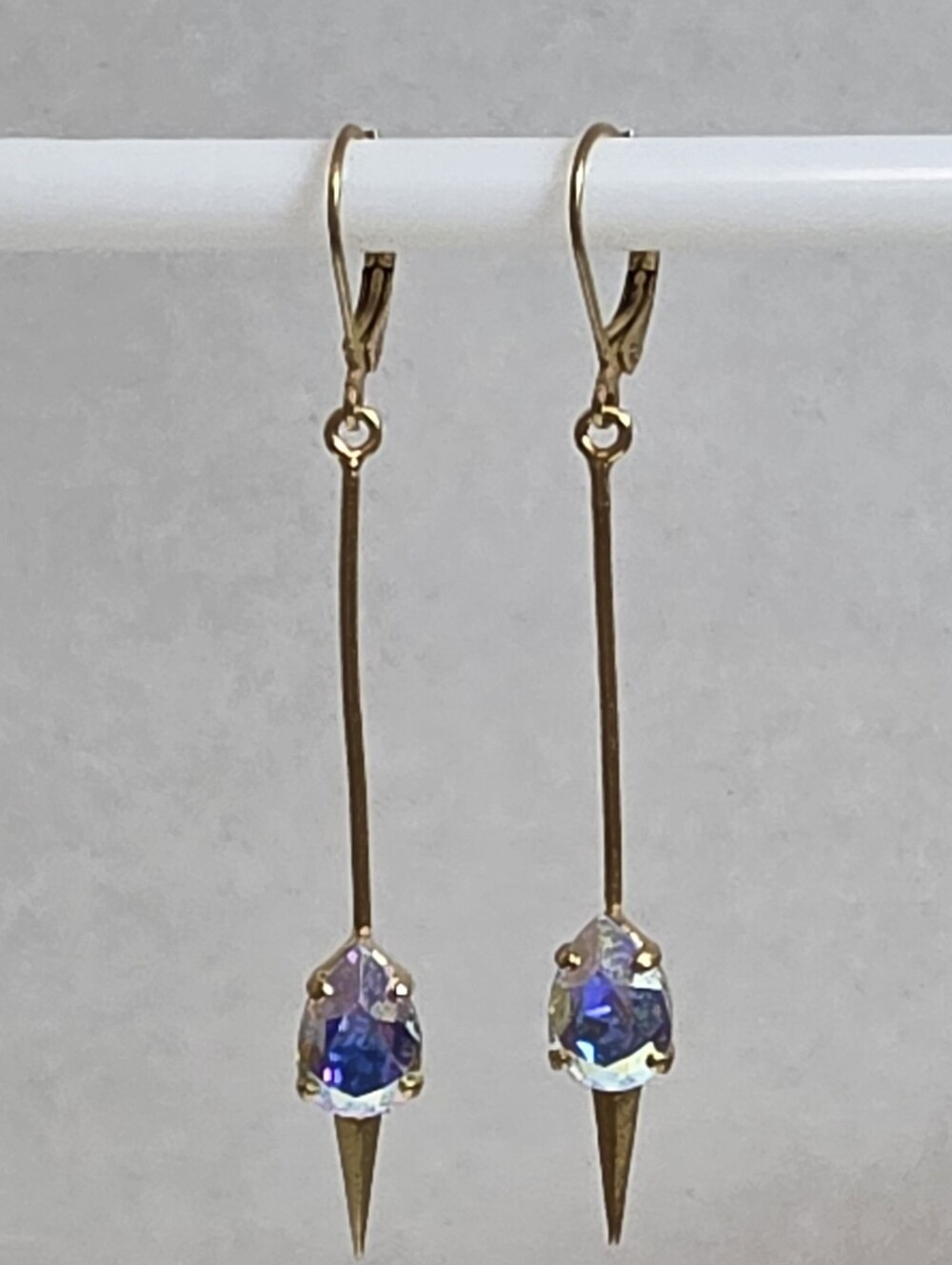 Catherine Popesco Gold Plated Crystal Drop Dangle Earrings Leverback - Picture 7 of 8